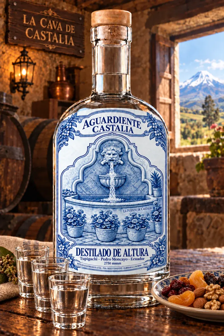 Botella de Aguardiente de Castalia en la cava