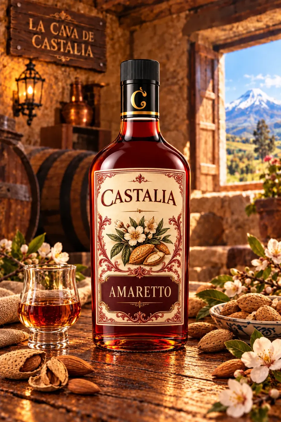 Botella de Amaretto Castalia en la cava