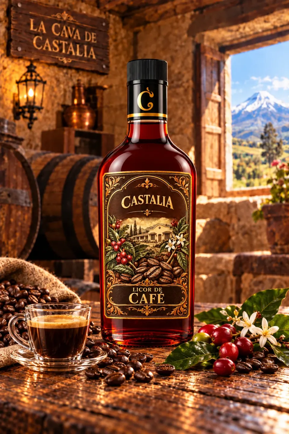 Botella de Licor de Café Castalia en la cava