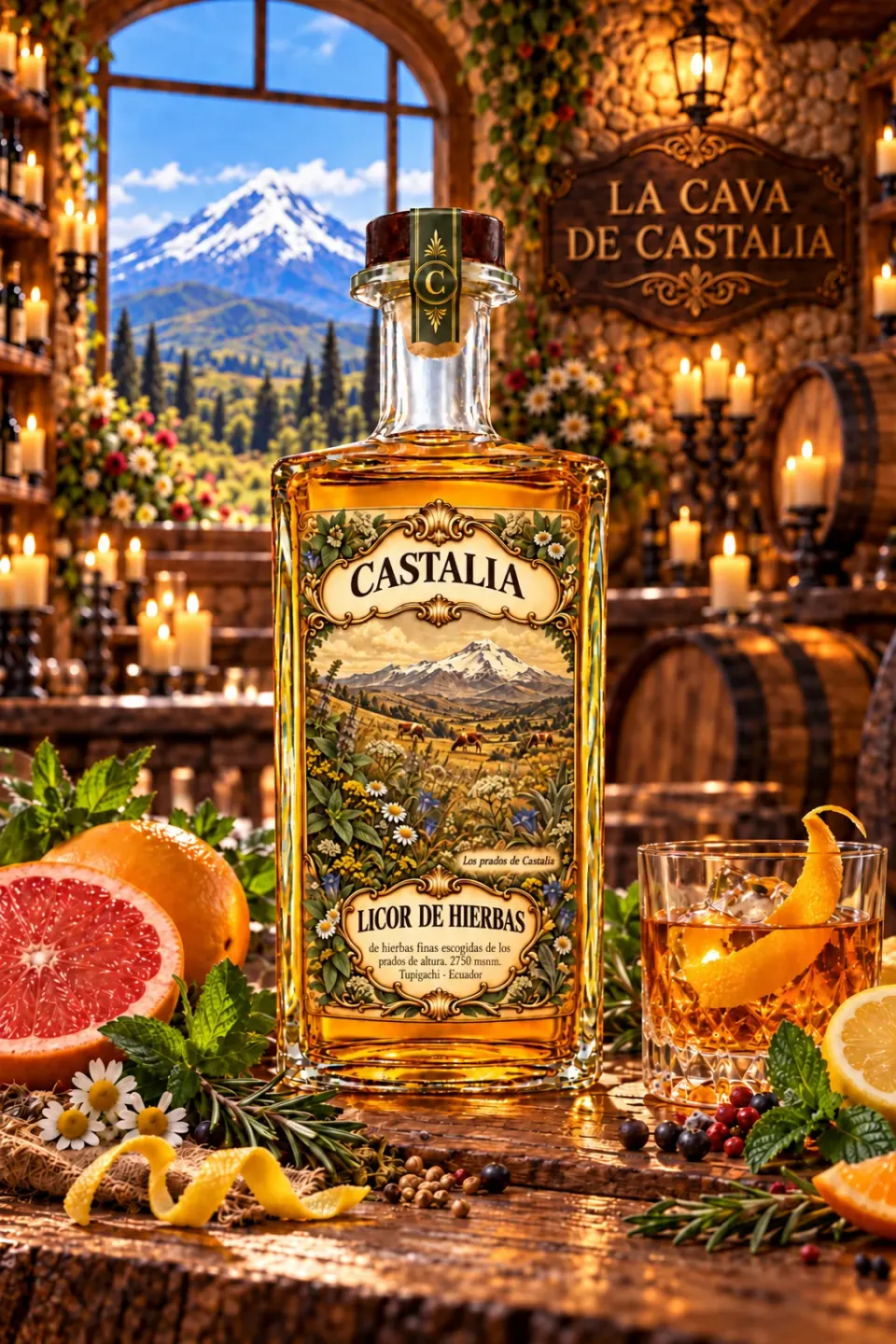 Botella de Licor de Hierbas Castalia en la cava