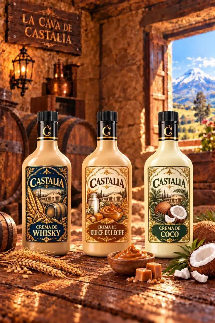 Botellas de crema Castalia: Whisky, Dulce de leche y Coco