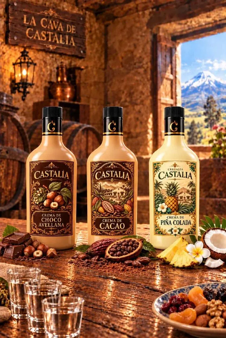 Botellas de crema Castalia: Choco avellana, Cacao y Piña colada