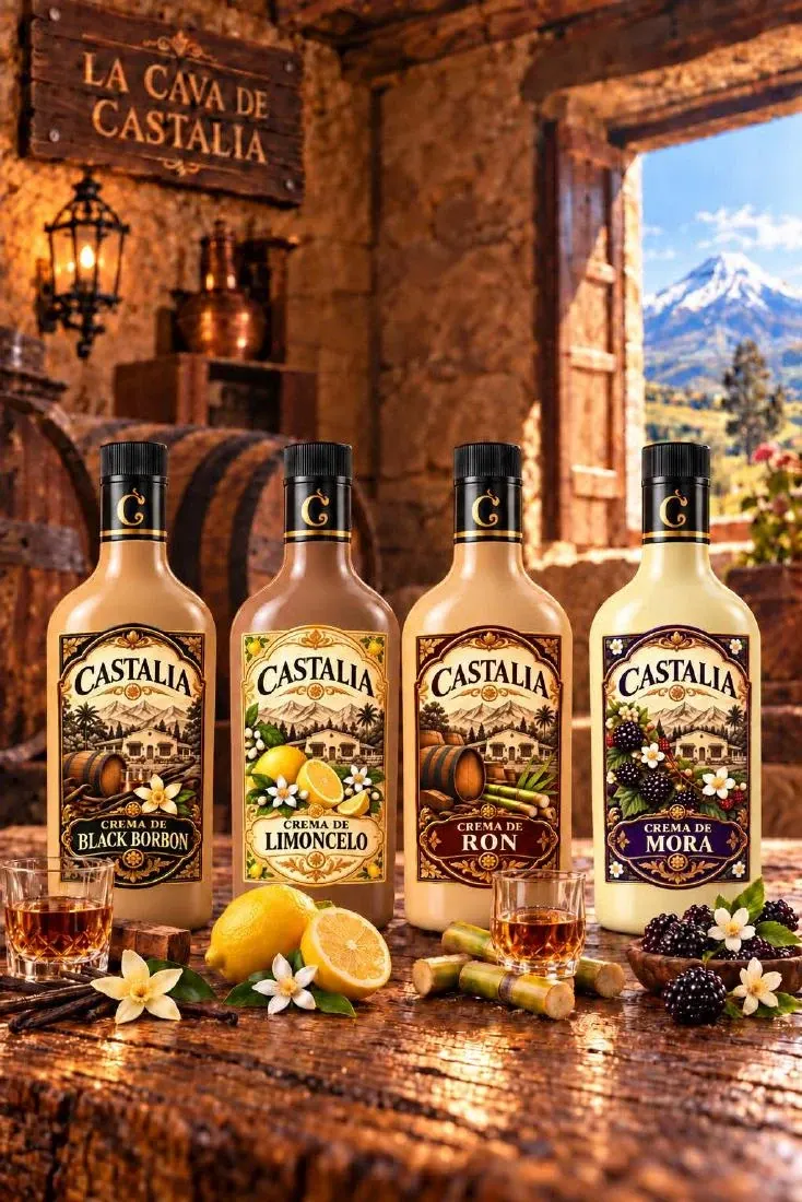 Botellas de crema Castalia: Black Borbon, Limoncelo, Ron y Mora