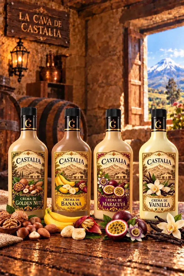 Botellas de crema Castalia: Golden Nut, Banana, Maracuyá y Vainilla