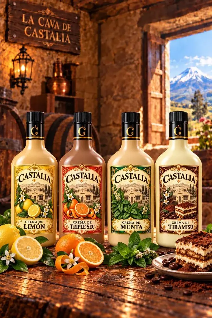Botellas de crema Castalia: Limón, Triple sec, Menta y Tiramisú