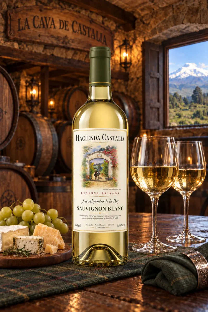 Botella de Sauvignon Blanc de Castalia en la cava